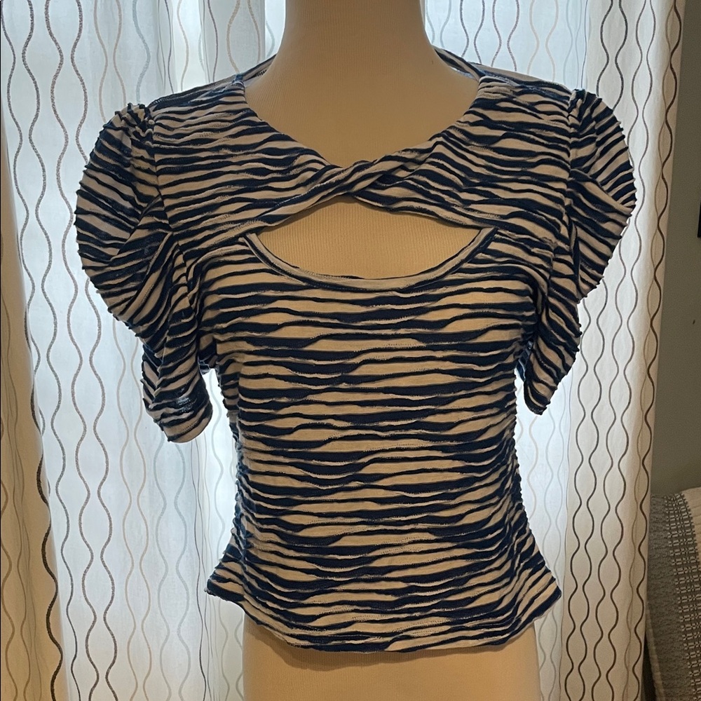 Maeve Zebra Print Puff Sleeve Top - Blue and White